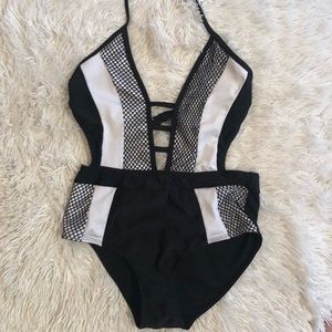 Black & white one piece bathing suit